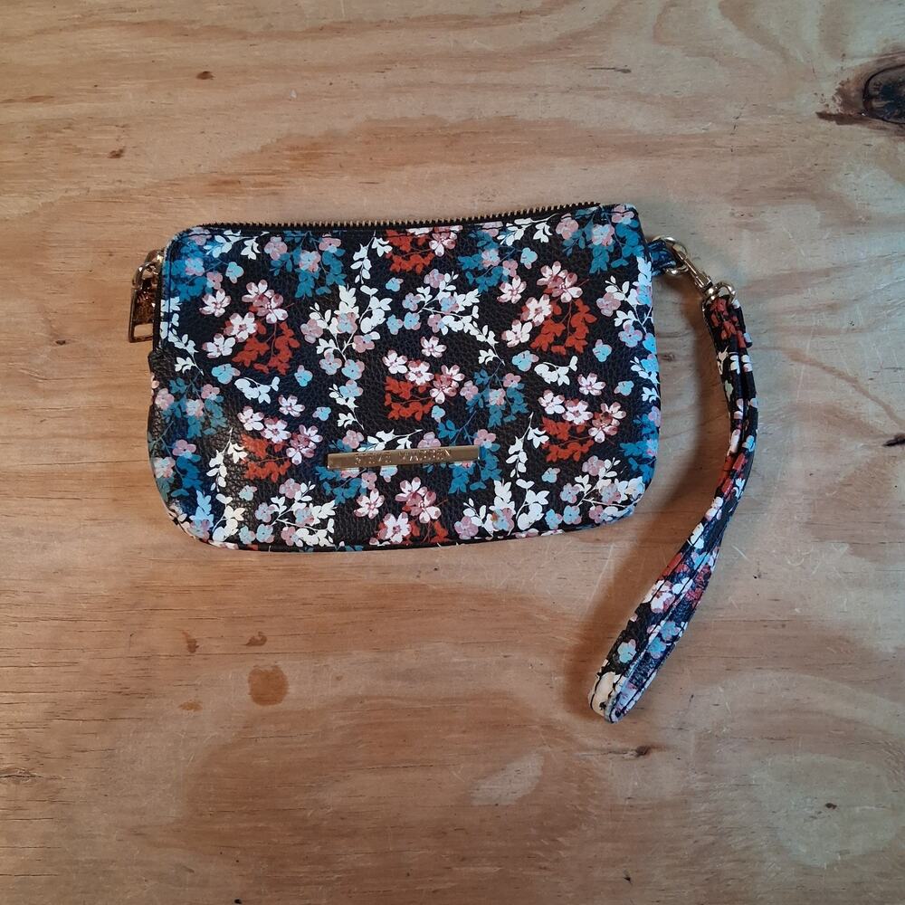 Steve Madden Womens Floral Wristlet Black Wallet Multi Pocket Flower